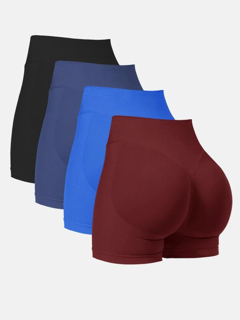 Women'S Solid Ruched Design High Waist Sports Shorts, High Stretch Breathable Comfortable Seamless Butt Lifting Skinny Shorts for Yoga Gym Workout Running, Ladies Sportswear for Summer