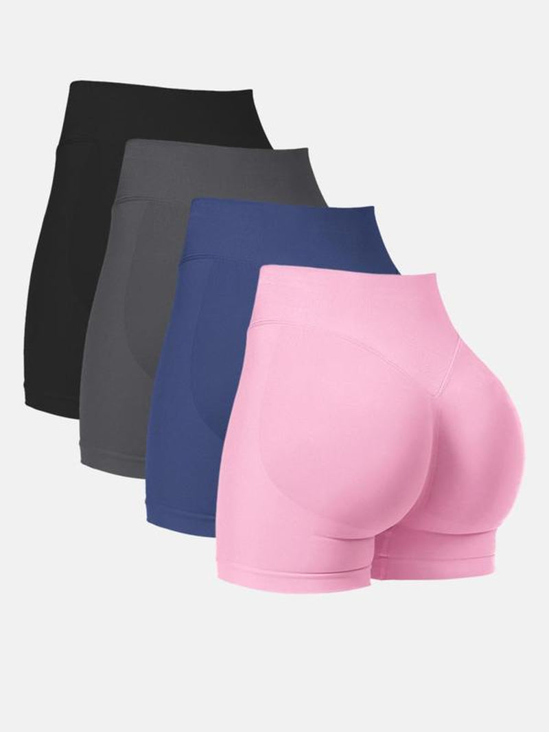 Women'S Solid Ruched Design High Waist Sports Shorts, High Stretch Breathable Comfortable Seamless Butt Lifting Skinny Shorts for Yoga Gym Workout Running, Ladies Sportswear for Summer