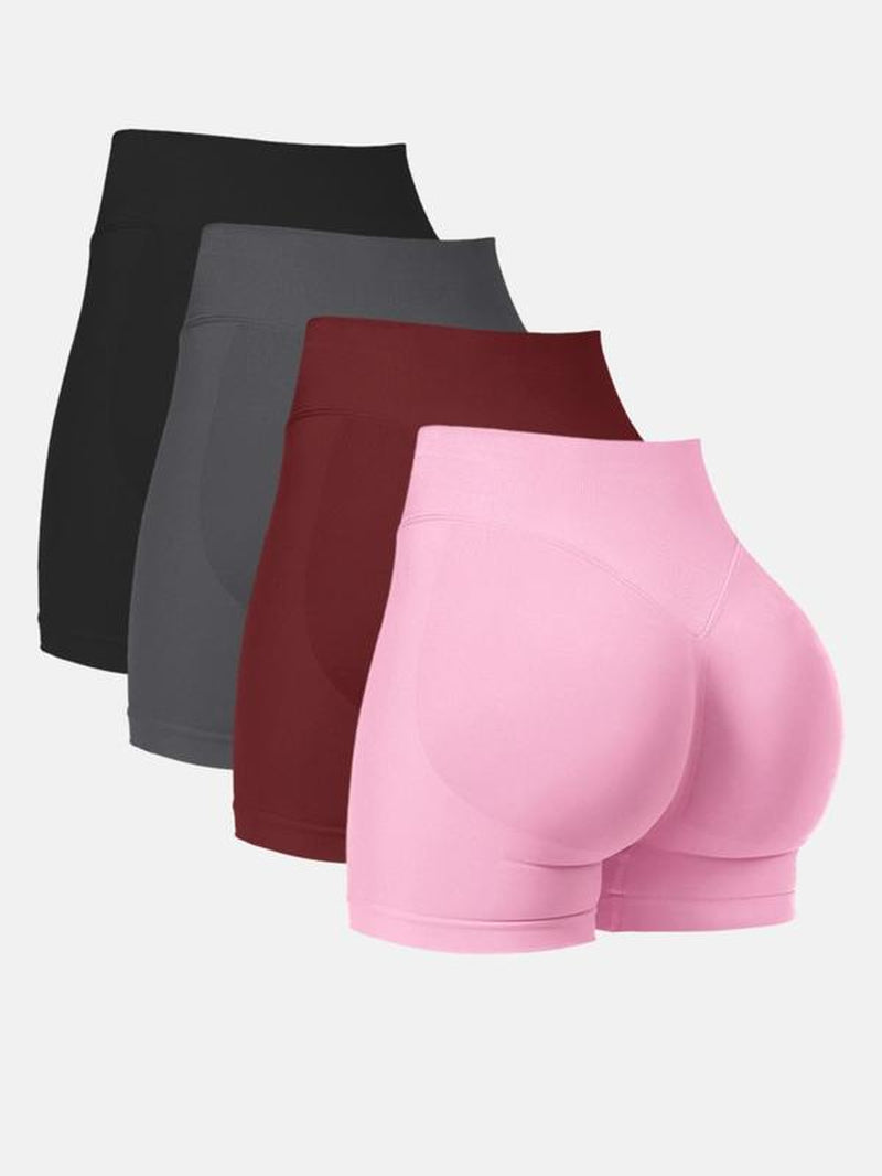 Women'S Solid Ruched Design High Waist Sports Shorts, High Stretch Breathable Comfortable Seamless Butt Lifting Skinny Shorts for Yoga Gym Workout Running, Ladies Sportswear for Summer