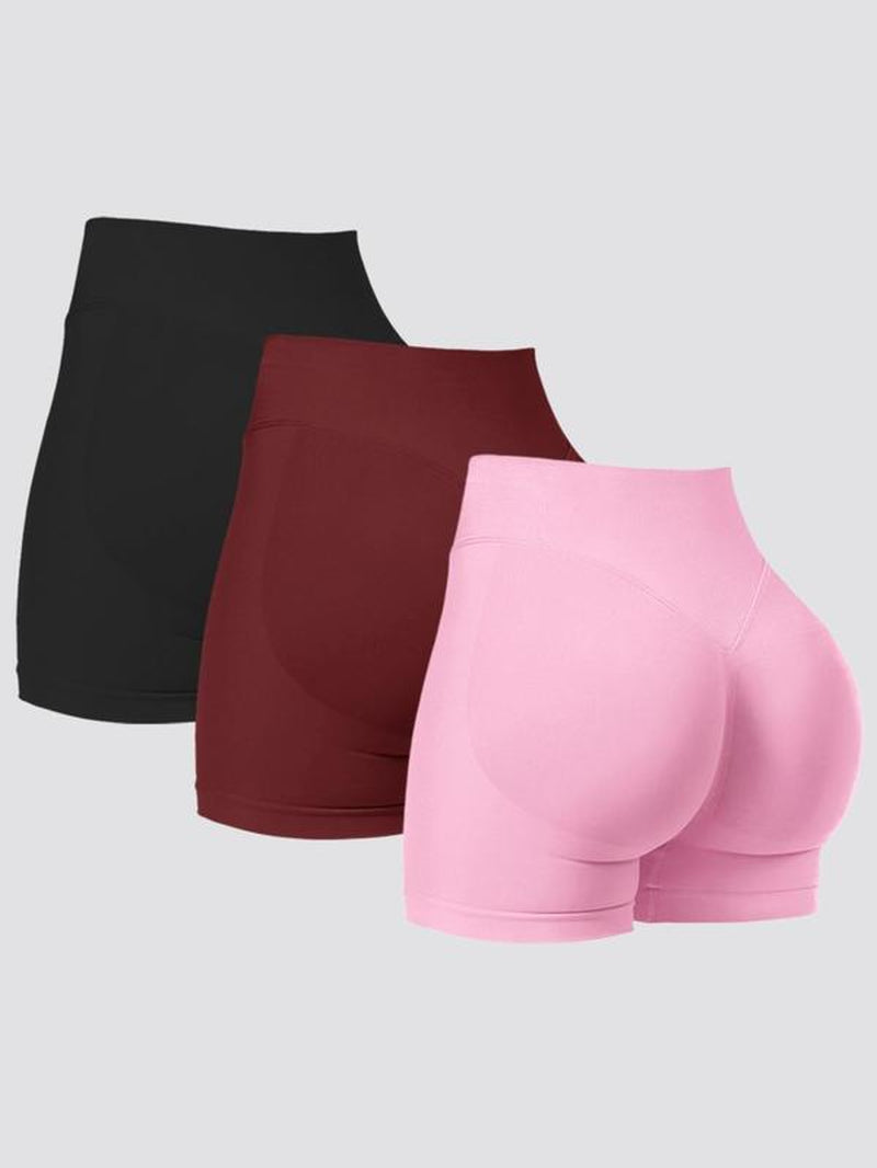 Women'S Solid Ruched Design High Waist Sports Shorts, High Stretch Breathable Comfortable Seamless Butt Lifting Skinny Shorts for Yoga Gym Workout Running, Ladies Sportswear for Summer